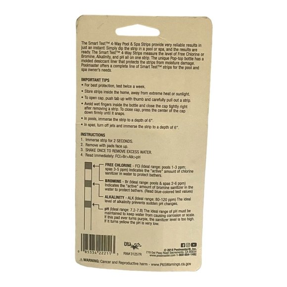 Poolmaster 22211 Smart Test 4-Way Pool and Spa Test Strips 2 PK- 50 Ct. each - Picture 3 of 3